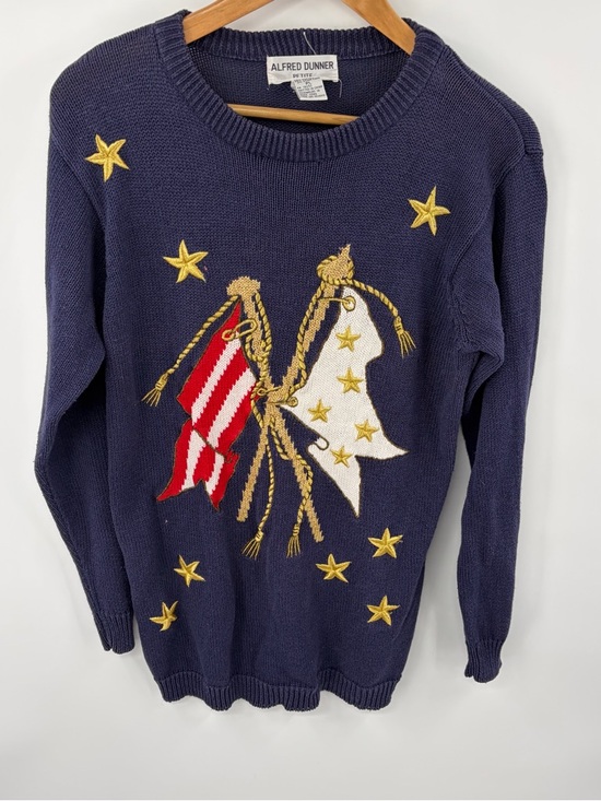 Alfred Dunner Sweaters - Vintage Alfred Dunner navy knit patriotic sweater women’s PL stars and strips